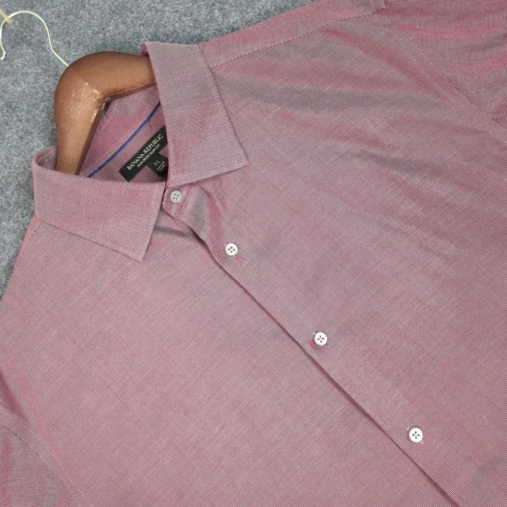 Banana Republic Mens XL Non-Iron Slim Fit Dress‎ Shirt Micro-Check Long Sleeve